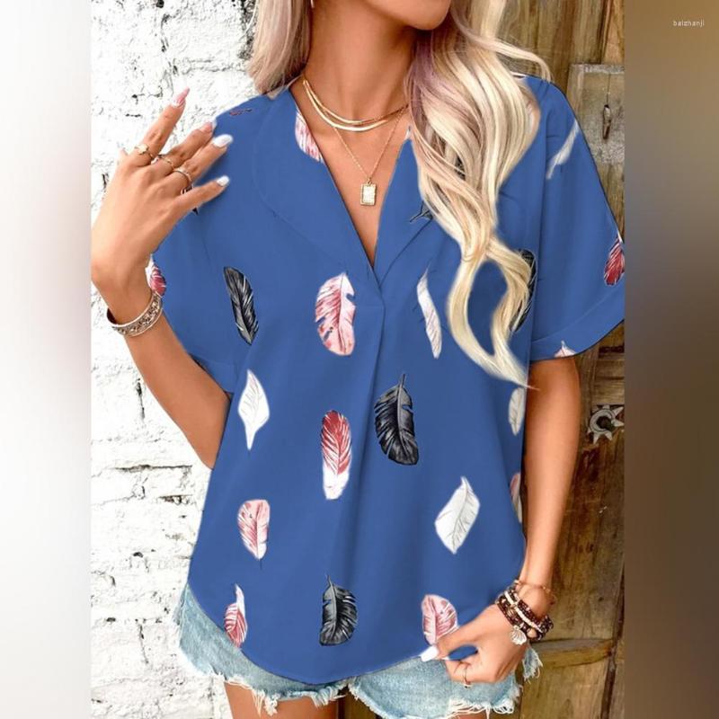 Women's Blouses Women Summer Shirt Feather Print Lapel Short Sleeves Loose OL Style Commute V Neck Soft Breathable Blouse Top Female Clothes, Blue
Women's Blouses Women Summer Shirt Feather Print Lapel Short Sleeves Loose OL Style Commute V Neck Soft Breathable Blouse Top Female Clothes, Blue