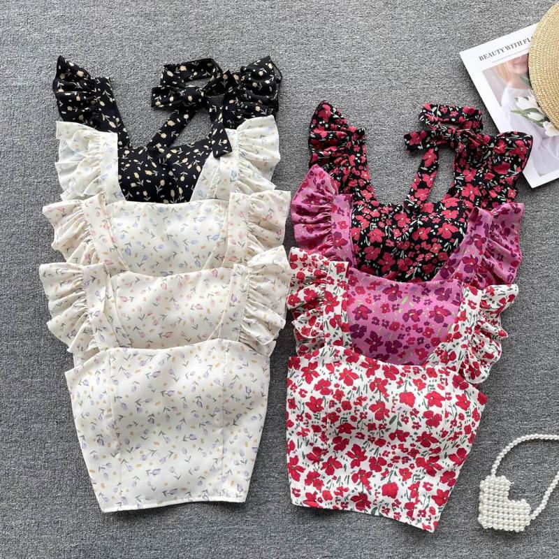 Women's Tanks 2023 Beach Camisole Retro Women Ruffle Top Short Slim Female Fashion Korean Streetwear Summer Floral Camis Blouses, Purple rose
Women's Tanks 2023 Beach Camisole Retro Women Ruffle Top Short Slim Female Fashion Korean Streetwear Summer Floral Camis Blouses, Purple rose