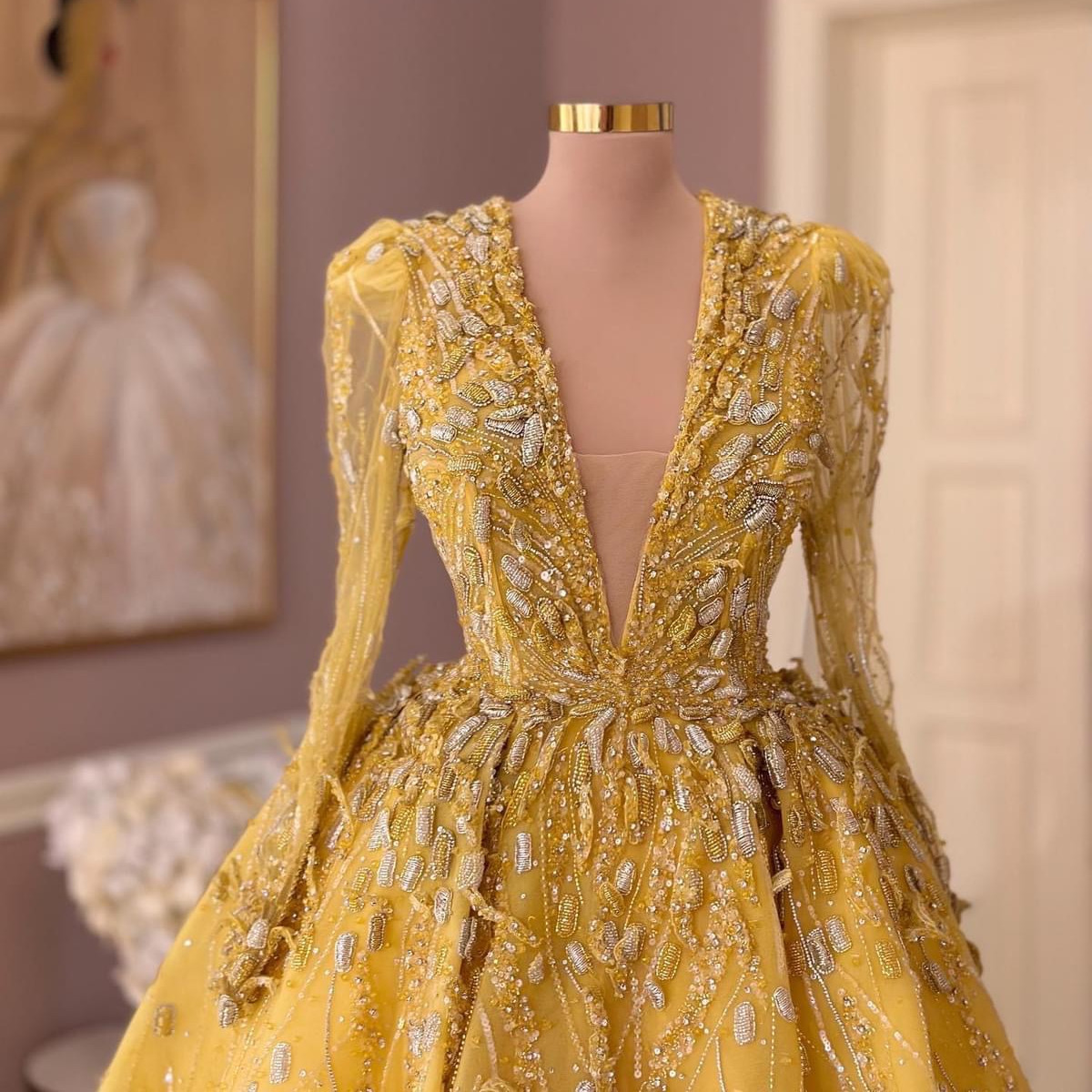 2023 Aso Ebi Yellow A-line Prom Dress Lace Beaded Evening Formal Party Second Reception Birthday Bridesmaid Engagement Gowns Dresses Robe De Soiree ZJ