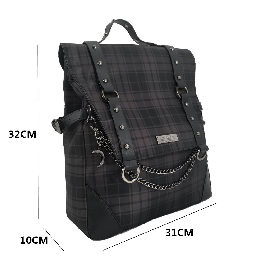 School Bags Y2K Women Gothic Punk Rock Check Chain Travel Large Capacity Backpack Bag Black Dark Academia Bags Schoolbag Backpacks Alt Men 230627