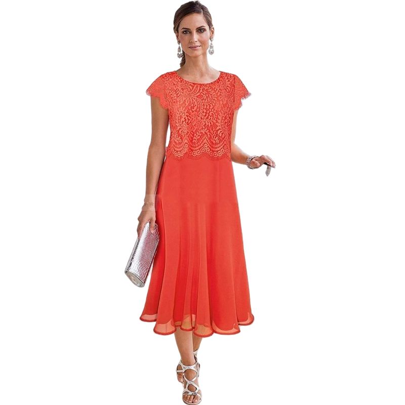 Tea Length Chiffon Mother Of The Bride Groom Dresses Lace Cape Sleeves Midi A Line Wedding Guest Party Dress Back Zipper Midi Prom Special Occasion We