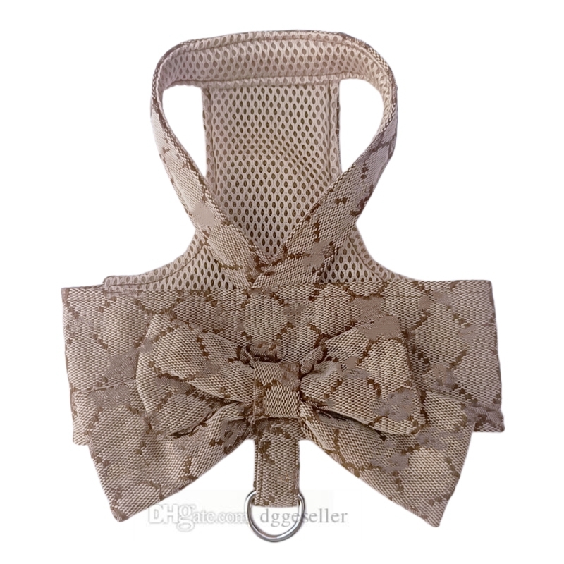 Designer with Bow Tie Classic Letter Pattern Harness Dress Small Dogs Cute Dog Pet Girl Puppy Summer Clothes for Yorkie Chihuahua Training Walking
