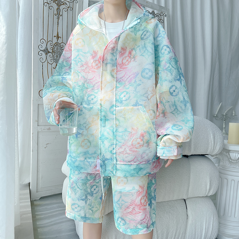 Mens Tracksuits Summer Jacket Sunscreen Clothing Men and Women Couples Loose Print Half Pants Male Large Size Breathable Twopiece 230627