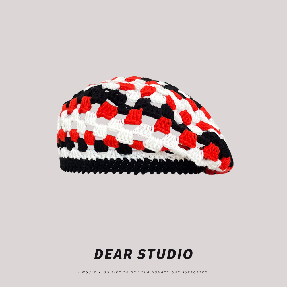 Japanese Berets Color Matching Handmade Crochet Hollow Beret Hat Autumn and Winter Korean All-match Painter Cap Women's Hats
Japanese Berets Color Matching Handmade Crochet Hollow Beret Hat Autumn and Winter Korean All-match Painter Cap Women's Hats