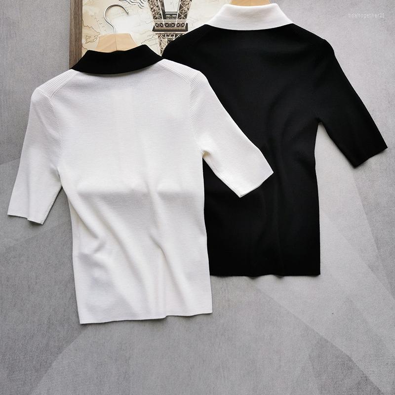 Women' T Shirts Women Color Contrast Lapel Wool Half Zipper Knitted Short Sleeve 2023 Spring And Summer Style, Black
Women' T Shirts Women Color Contrast Lapel Wool Half Zipper Knitted Short Sleeve 2023 Spring And Summer Style, Black