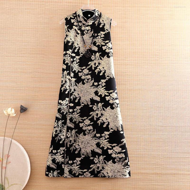 Ethnic Clothing High-end Jacquard Golden Peony Autumn Women Vintage Sleeveless Royal Dress Cheongsam Elegant Lady Party Qipao S-XXL
Ethnic Clothing High-end Jacquard Golden Peony Autumn Women Vintage Sleeveless Royal Dress Cheongsam Elegant Lady Party Qipao S-XXL