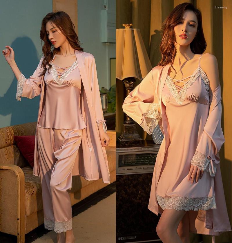 Women's Sleepwear Women Pajamas Set Satin Faux Silk Kimono Bathrobe Gown Pjs Sexy Lace Nightwear Nightgown Loose Casual Pyjamas, 5pcs gray
Women's Sleepwear Women Pajamas Set Satin Faux Silk Kimono Bathrobe Gown Pjs Sexy Lace Nightwear Nightgown Loose Casual Pyjamas, 5pcs gray