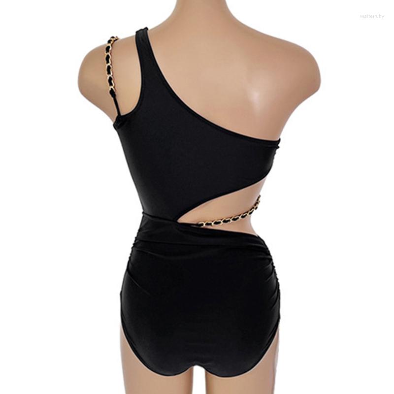 Women's Swimwear Korean Version Of Solid Color Swimsuit Sexy Hollow Out Belly Covering Slim Metal Chain One Shoulder Piece, Black
Women's Swimwear Korean Version Of Solid Color Swimsuit Sexy Hollow Out Belly Covering Slim Metal Chain One Shoulder Piece, Black