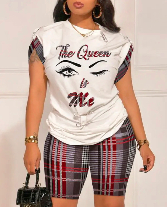 Two Piece Dress Summer Fashion Print Set Women Casual Round Neck Short Sleeve Tshirt Shorts 230627