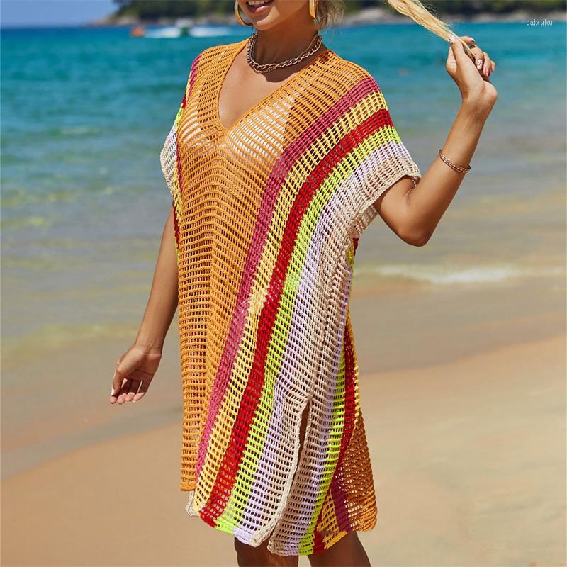 Women's Swimwear Rainbow Color Knitted Hollow Out Cover-ups Women Beach Bikini Sun Protection Clothes Summer See-through Swimsuit Coverups, Black
Women's Swimwear Rainbow Color Knitted Hollow Out Cover-ups Women Beach Bikini Sun Protection Clothes Summer See-through Swimsuit Coverups, Black