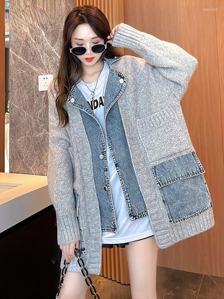 Women's Knits 2023 Autumn Winter Arrivals Denim Stitched Sweater Coat Women's Loose Thickened Knitted Cardigan Top Women SM1181, Brown
Women's Knits 2023 Autumn Winter Arrivals Denim Stitched Sweater Coat Women's Loose Thickened Knitted Cardigan Top Women SM1181, Brown