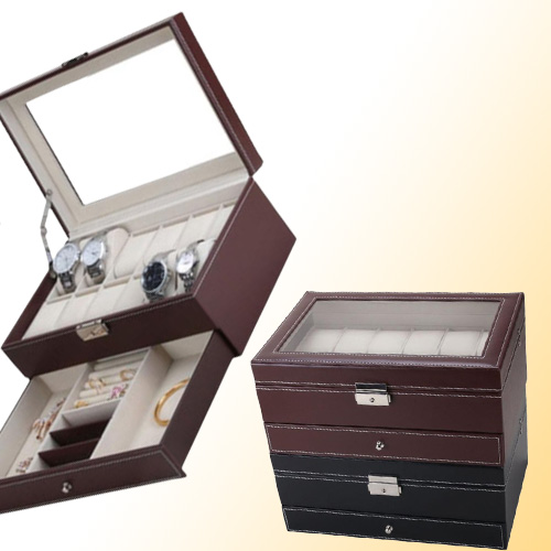 New 12 Grids Slots Double Layers PU Leather Watch Storage Box Professional Watch Case Rings Bracelet Organizer Box Holder