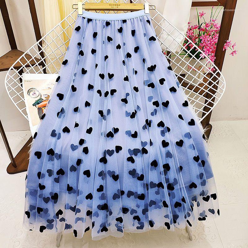 Skirts Long Sweet Tulle Skirt Women Vintage Heart Print Elastic High Waist A-line Mesh Pleated Female Midi Party French, Blue
Skirts Long Sweet Tulle Skirt Women Vintage Heart Print Elastic High Waist A-line Mesh Pleated Female Midi Party French, Blue