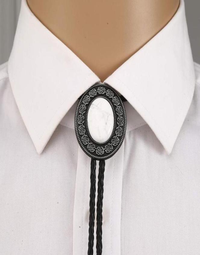 

Bow Ties Nature Stone Howlite Silver Flower Bolo Tie For Man Cowboy Western Cowgirl Leather Rope Zinc Alloy Necktie5312142