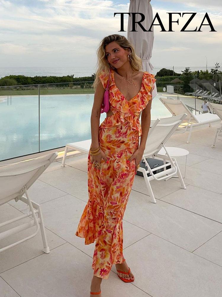 Casual Dresses TRAFZA 2023 Women's Summer Fashion V-neck Sleeveless Backless Mid Length Dress Ruffle Printed Hollow Long, Print
Casual Dresses TRAFZA 2023 Women's Summer Fashion V-neck Sleeveless Backless Mid Length Dress Ruffle Printed Hollow Long, Print