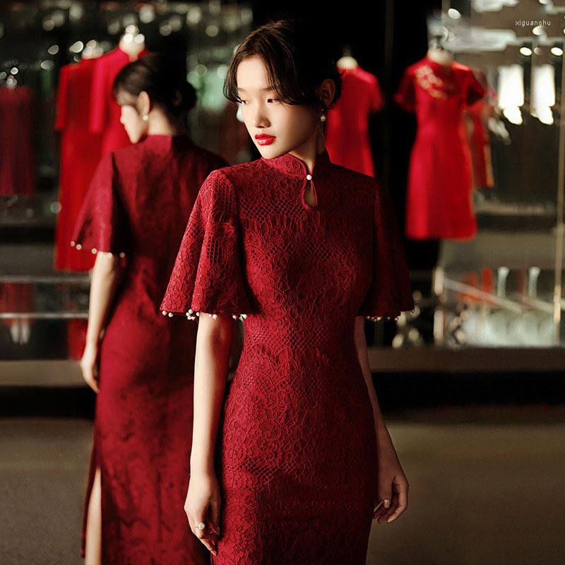 Ethnic Clothing Elegant Toast Bride Wedding Party Cheongsam Sexy Lace High Split Chinese Prom Dress
Ethnic Clothing Elegant Toast Bride Wedding Party Cheongsam Sexy Lace High Split Chinese Prom Dress