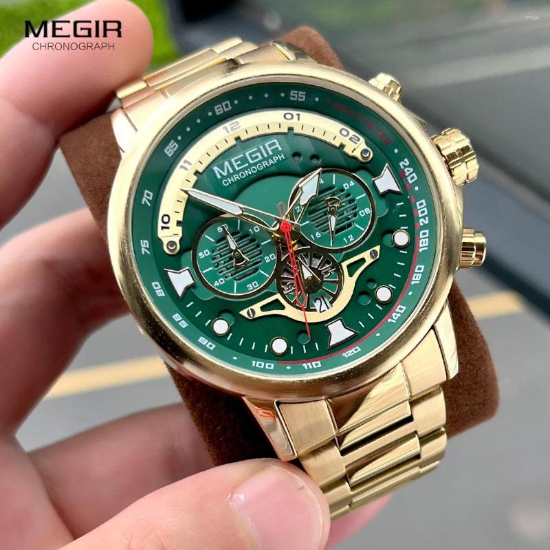 

Wristwatches MEGIR Men's Watch Fashion Waterproof Chronograph Quartz Wristwatch With Auto Date Stainless Steel Strap Luminous Hands, Silver black