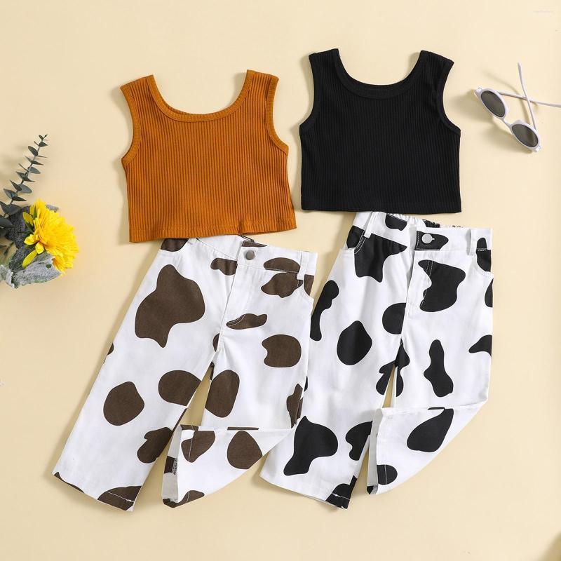 Clothing Sets Solid Color High Waisted Vest Cow Wide Leg Pants 2 Piece Set Suitable For Children Aged 1 To 6, Black 
Clothing Sets Solid Color High Waisted Vest Cow Wide Leg Pants 2 Piece Set Suitable For Children Aged 1 To 6, Black