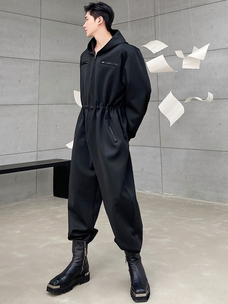 Men's Jeans SYUHGFA 2023 Autumn Men Clothing Zipper Hooded Jumpsuit Black Overalls Loose Cargo Pants Vintage Fashion Casual 230628