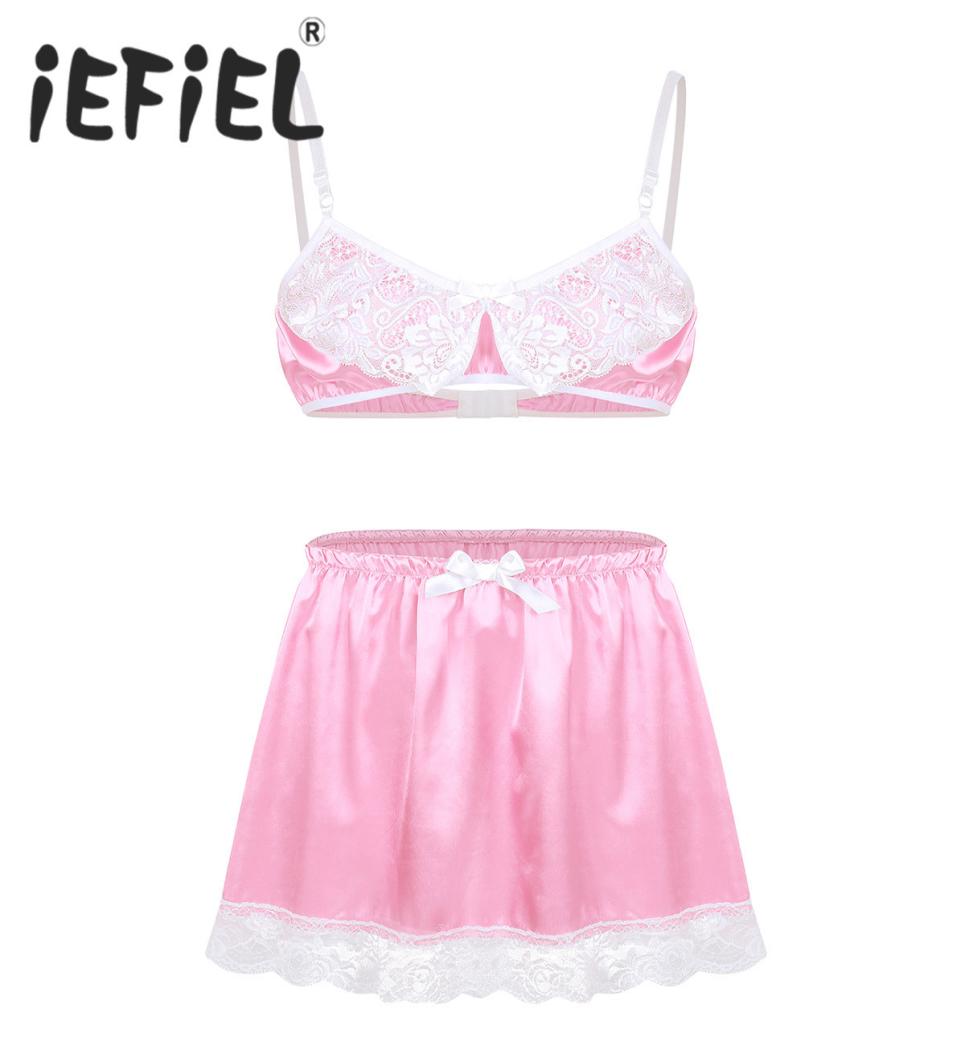 Sexy Mens Smooth Satin Lace Sissy Lingerie Set Adjustable Spaghetti Shoulder Straps Bra Top with Elastic Waistband Short Skirt LY11041572, Blue
Sexy Mens Smooth Satin Lace Sissy Lingerie Set Adjustable Spaghetti Shoulder Straps Bra Top with Elastic Waistband Short Skirt LY11041572, Blue