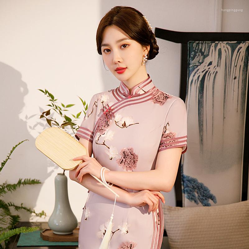 Ethnic Clothing Chinese Style Women Print Flower Cheongsam Vintage Satin Ladies Evening Party Dress Vestidos Classic Mandarin Collar Qipao
Ethnic Clothing Chinese Style Women Print Flower Cheongsam Vintage Satin Ladies Evening Party Dress Vestidos Classic Mandarin Collar Qipao