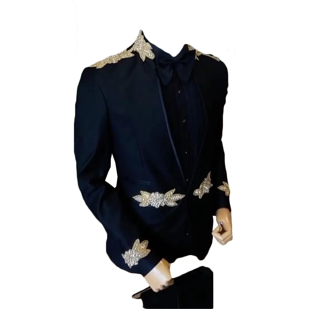 High Quality Gold Pearls Beading Mens Tuxedos Groom Wear One Button Wedding Blazer Suits Business Prom Party Jacket 2 Pieces, Black
High Quality Gold Pearls Beading Mens Tuxedos Groom Wear One Button Wedding Blazer Suits Business Prom Party Jacket 2 Pieces, Black