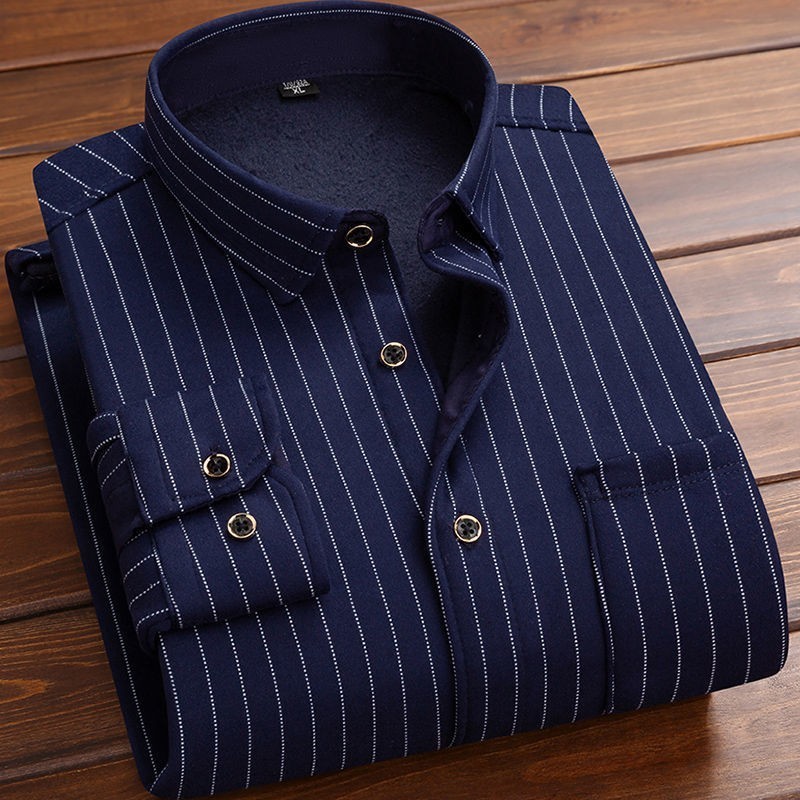 Men's Dress Shirts Autumn Winter Thicken Fleece Shirt Men Business Plaid Long Sleeve Warm Clothes Turn Down Collar Button Up Classic 230628Z