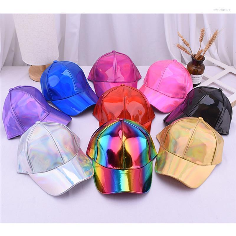 

Ball Caps 1Pc Women Men Faux Leather Baseball Cap Glitter Metallic Holographic Rainbow Reflective Hip Hop Adjustable Strapback Peaked Hat, Silver