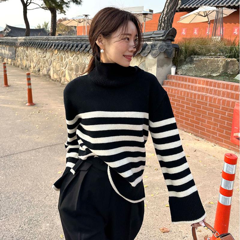 Women's Sweaters Korobov Chic High Collar Knitwears Stripe Loose Open Fork Sweater Female Autumn Winter In Long Sleeve Pull Coat, Black
Women's Sweaters Korobov Chic High Collar Knitwears Stripe Loose Open Fork Sweater Female Autumn Winter In Long Sleeve Pull Coat, Black