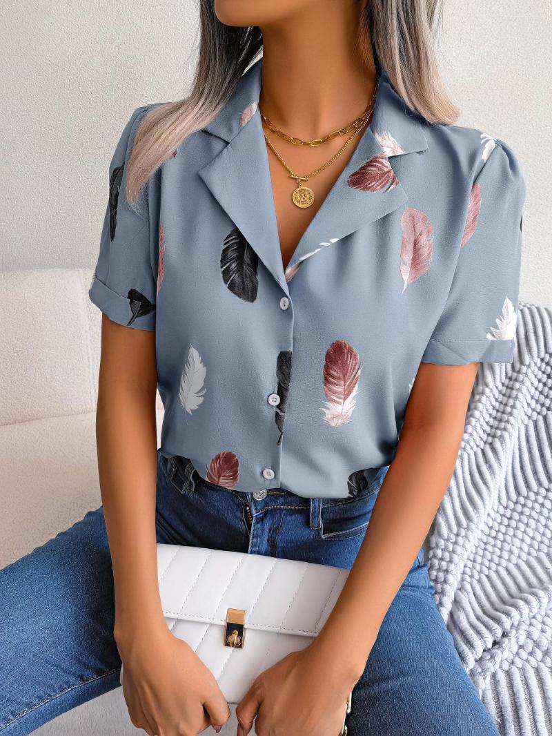 Women' Blouses 2023 Summer Suit Collar Feather Print Loose Short Sleeve Shirt Office Lady Single Breasted Blouse Tops Camicia Donna Femme, Blue
Women' Blouses 2023 Summer Suit Collar Feather Print Loose Short Sleeve Shirt Office Lady Single Breasted Blouse Tops Camicia Donna Femme, Blue