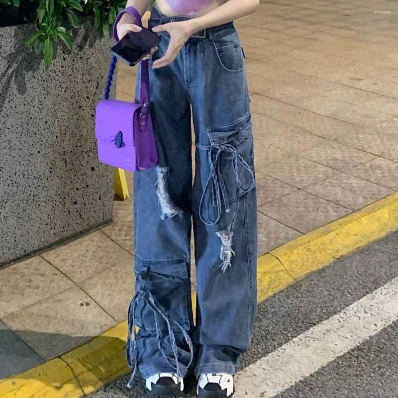 Women' Jeans Ripped Hole Lace-up Pocket Straight Long Denim Pant With Belt Women Y2k Clothing High Waist Fashion Casual Harajuku 2023, Blue
Women' Jeans Ripped Hole Lace-up Pocket Straight Long Denim Pant With Belt Women Y2k Clothing High Waist Fashion Casual Harajuku 2023, Blue