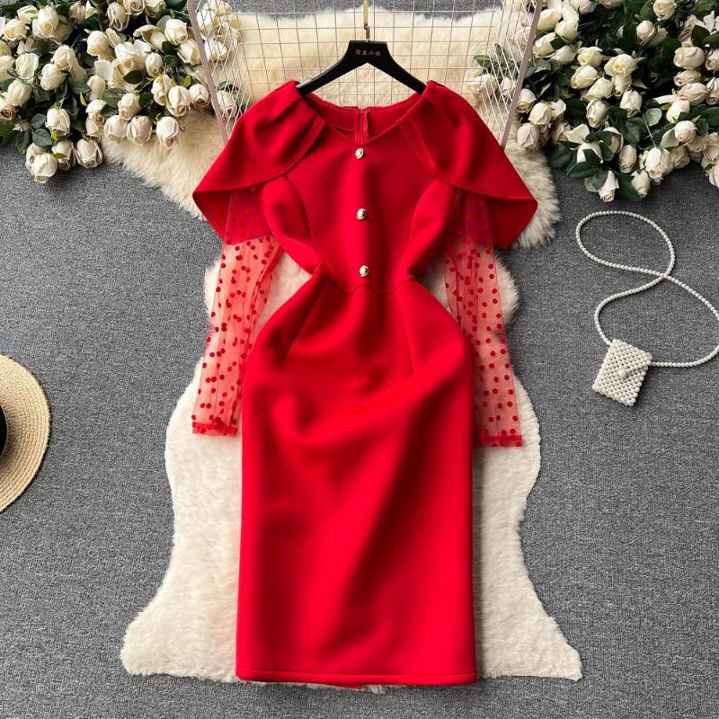 Casual Dresses Summer French Luxury Dress Women's Mesh Long Sleeve Temperament Light, Black 
Casual Dresses Summer French Luxury Dress Women's Mesh Long Sleeve Temperament Light, Black