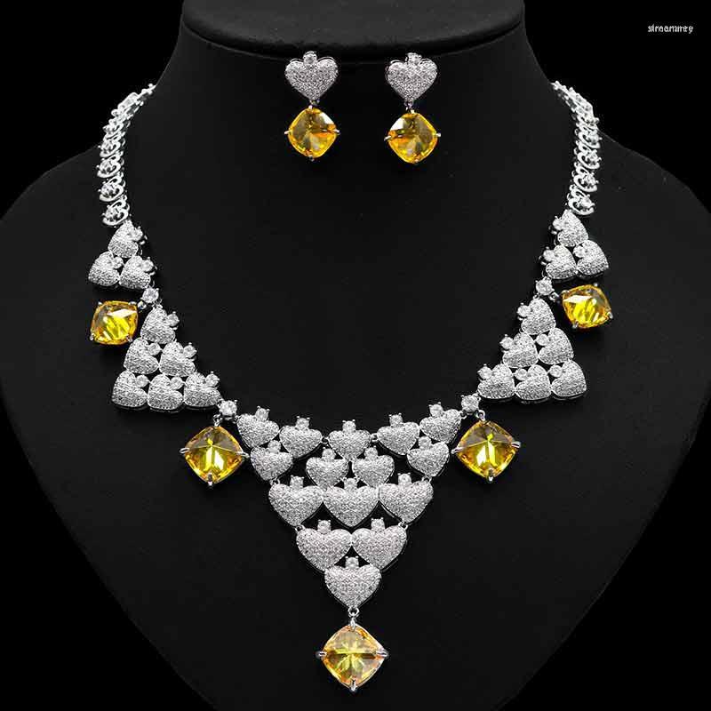 Necklace Earrings Set HIBRIDE Luxury Heart Shape Cubic Zirconia Yellow Color Square And Earring Sets For Women Bridal Wedding Jewelry N-1099, Picture shown
Necklace Earrings Set HIBRIDE Luxury Heart Shape Cubic Zirconia Yellow Color Square And Earring Sets For Women Bridal Wedding Jewelry N-1099, Picture shown