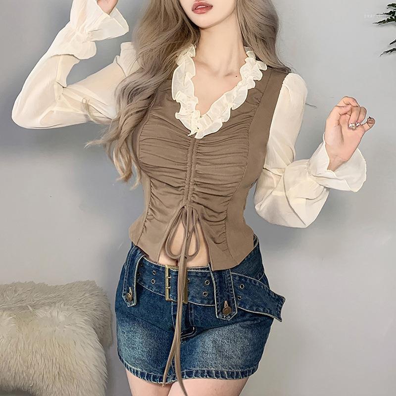 Women's T Shirts Women Clothing Spring Autumn 2023 European And American Style Design Fashion Patchwork Color Lace Up Long Sleeved Top, Brown
Women's T Shirts Women Clothing Spring Autumn 2023 European And American Style Design Fashion Patchwork Color Lace Up Long Sleeved Top, Brown