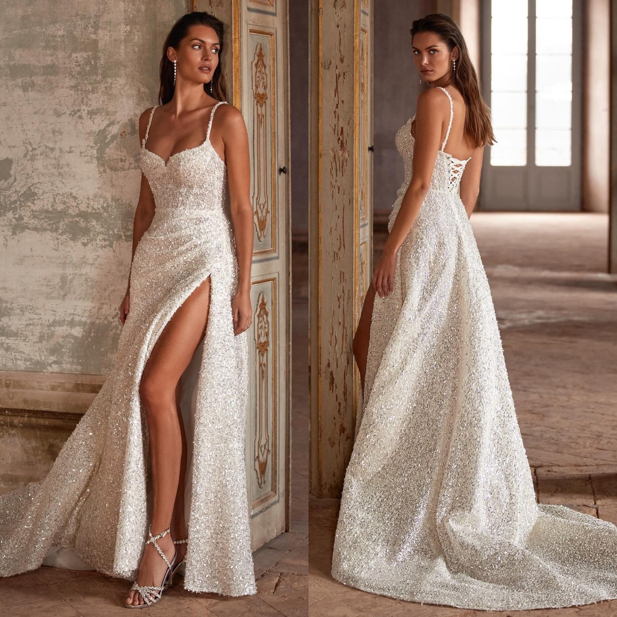 Milla Nova Sheath Wedding Dresses for bride Glitter Sequins Spaghetti Wedding Dress Thigh Slit robe de mariee Lace Up Back bridal gowns, White
Milla Nova Sheath Wedding Dresses for bride Glitter Sequins Spaghetti Wedding Dress Thigh Slit robe de mariee Lace Up Back bridal gowns, White