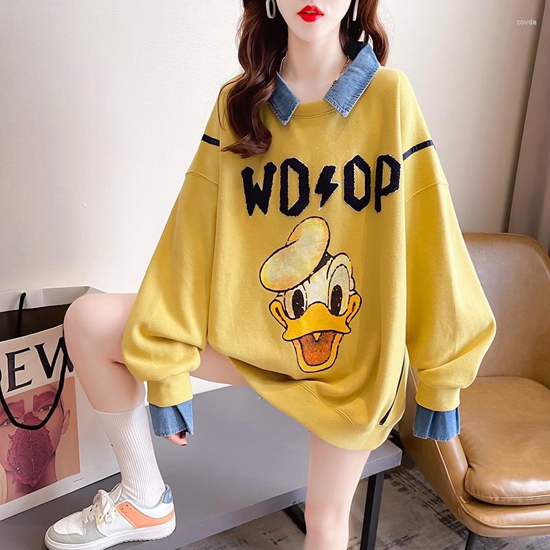 Women's Hoodies 2023 Autumn Pullover Fashion Collar Cartoon Print Long Sleeve Sweater Casual Loose Fake Two Korean Tops Women Clothing, Gray 
Women's Hoodies 2023 Autumn Pullover Fashion Collar Cartoon Print Long Sleeve Sweater Casual Loose Fake Two Korean Tops Women Clothing, Gray