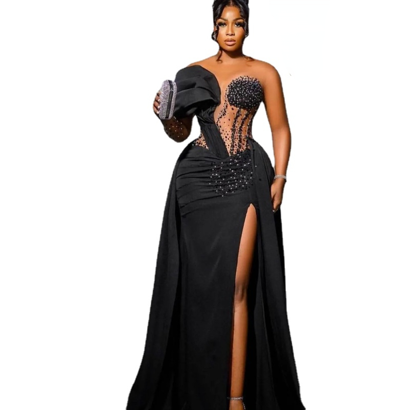 Black Beaded Mermaid Evening Dresses With Detachable Train Sequined Prom Gowns Long Sleeves Sheer Bateau Neckline Side Split Formal Dress, Same as picture
Black Beaded Mermaid Evening Dresses With Detachable Train Sequined Prom Gowns Long Sleeves Sheer Bateau Neckline Side Split Formal Dress, Same as picture