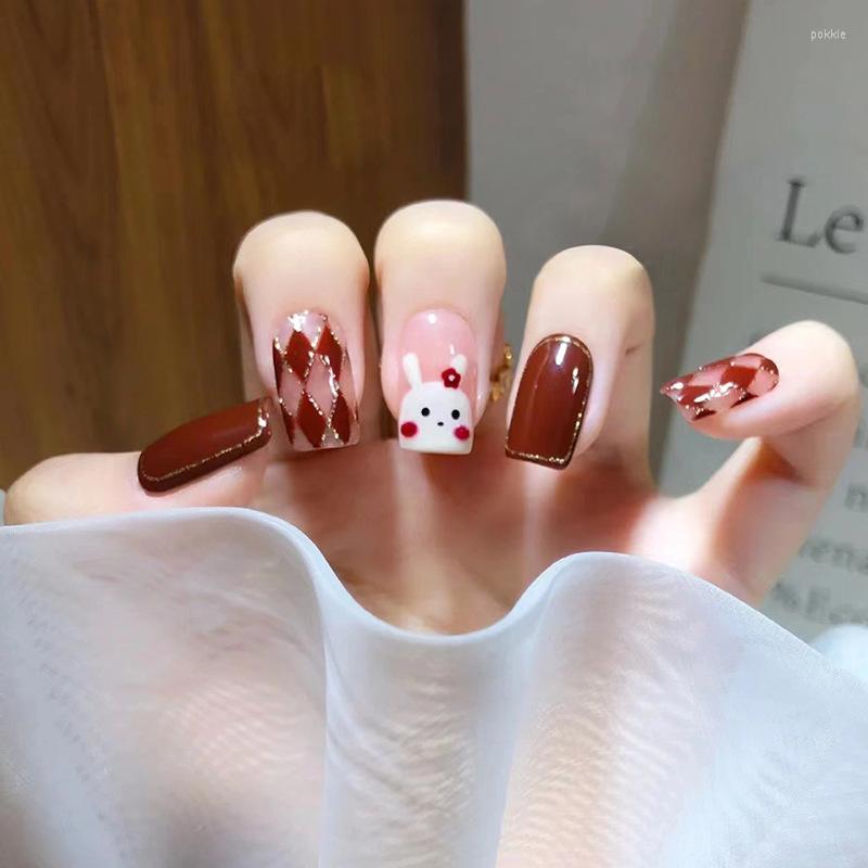 False Nails 24pcs French Caramel Red Brown Diamond Check Art Set Press On Full Cover Fake Stick-on Artificial Fashion, R708
False Nails 24pcs French Caramel Red Brown Diamond Check Art Set Press On Full Cover Fake Stick-on Artificial Fashion, R708