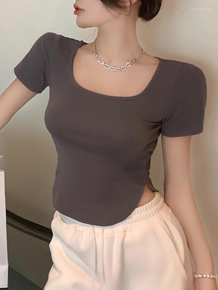 Women's T Shirts Summer Women Cotton Ladies Short Sleeve Split Hem Square Neck High Elasticity T-shirt Female Slim Fit Crop Tops Girls, Black
Women's T Shirts Summer Women Cotton Ladies Short Sleeve Split Hem Square Neck High Elasticity T-shirt Female Slim Fit Crop Tops Girls, Black