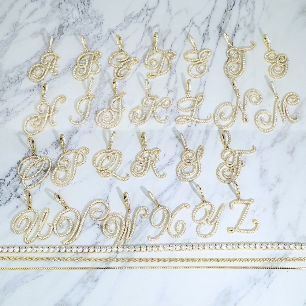 26 copperplate Alphabet pendant necklace cz paved charms customize name land initials letter jewelry