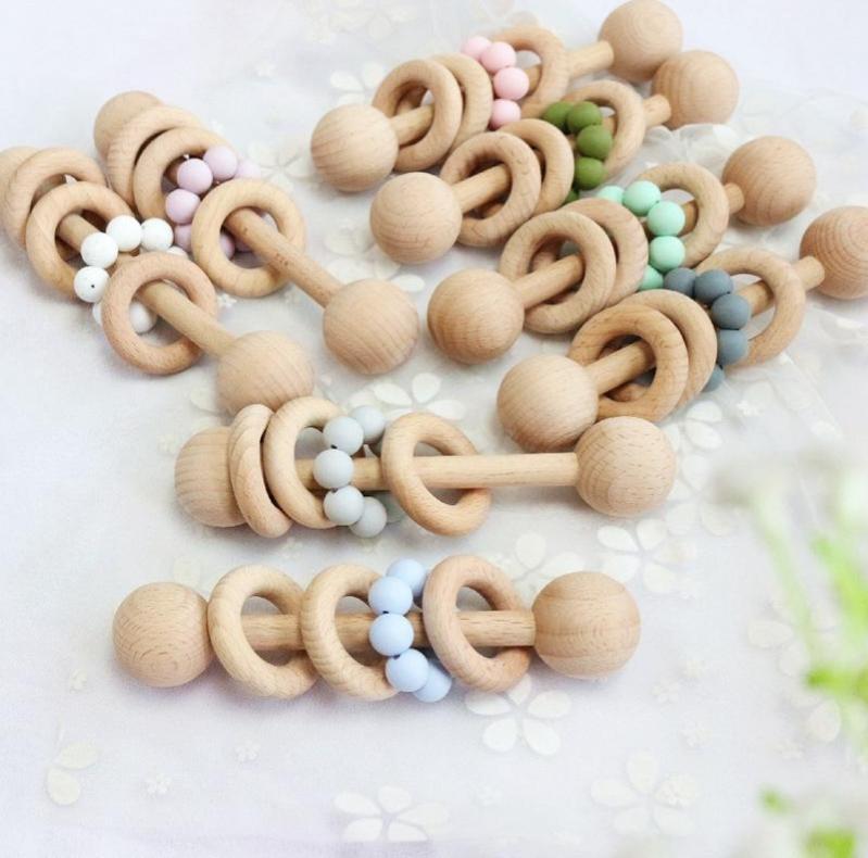 

Baby Teether Toys Beech Wooden Rattle Wood Teething Rodent Ring Silicone Beads Chew Play Gym Stroller Toy Shower Gift4823293