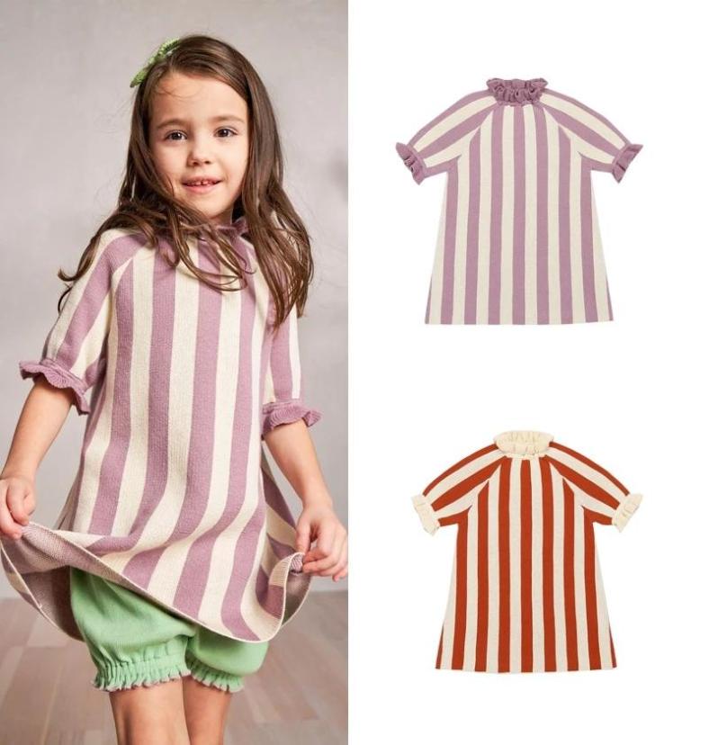 

Girl039s Dresses Baby Sweet Dress Misha Puff Summer Girls Cute Knit Stripe Half Sleeve Breathable Toddler Kids Cotton Fashion C2700404, Pink