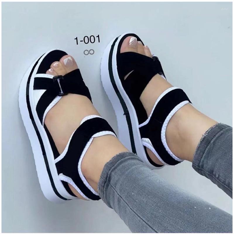 Sandals 2023 Fashion Women Round Toe Thick Sole Flat Shoes Women's Beach 35-43 Wedges For, Black