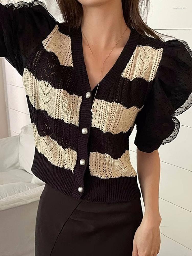 Women's Knits Fashion Sweater For Women V-neck Puff Sleeve Tunic Sueter Mujer Korean Knitwear Sweet Stripe Cardigan Y2k Top Pull Femme, Black
Women's Knits Fashion Sweater For Women V-neck Puff Sleeve Tunic Sueter Mujer Korean Knitwear Sweet Stripe Cardigan Y2k Top Pull Femme, Black