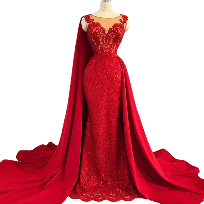 Red Mermaid Lace Evening Dresses Sheer Bateau Neck Beaded Prom Gowns Sweep Train Plus Size Sequined Satin Formal Dress, Same as picture
Red Mermaid Lace Evening Dresses Sheer Bateau Neck Beaded Prom Gowns Sweep Train Plus Size Sequined Satin Formal Dress, Same as picture