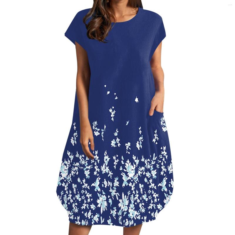 Casual Dresses Women' Irregular Loose Pocket Printed Dress With Round Neck, Yellow 
Casual Dresses Women' Irregular Loose Pocket Printed Dress With Round Neck, Yellow