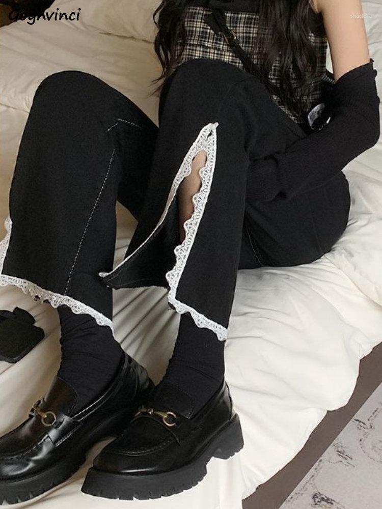 Women' Jeans Flare Women Lace Patchwork Streetwear Chic Side-slit Casual Baggy High Waist Korean Style Denim Fashion College Spring, Black
Women' Jeans Flare Women Lace Patchwork Streetwear Chic Side-slit Casual Baggy High Waist Korean Style Denim Fashion College Spring, Black