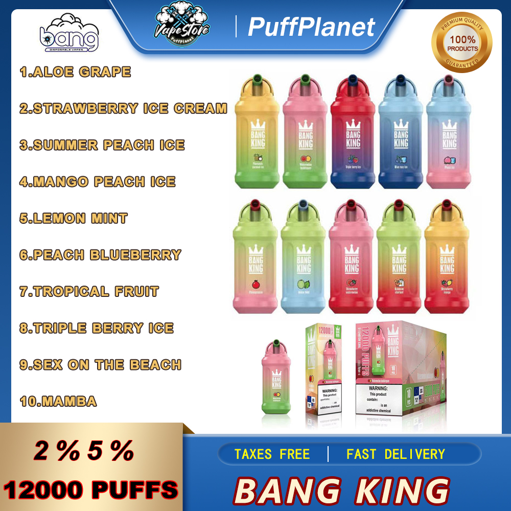 Original Bang King 12000 Puffs 2% 5% Disposable Vape Pen Electronic Cigarettes bar 650mAh Pod Battery Rechargeable Electronic Cigs 23ml Coil Cartridge VS bang 12k
Original Bang King 12000 Puffs 2% 5% Disposable Vape Pen Electronic Cigarettes bar 650mAh Pod Battery Rechargeable Electronic Cigs 23ml Coil Cartridge VS bang 12k