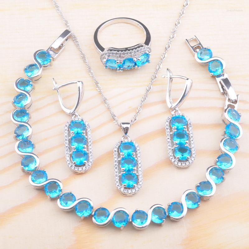 Necklace Earrings Set 2023 Sky Blue Crystal For Women Wedding Silver Color Jewelry Bracelet Pendant Ring Brithday Gift QS0701, Picture shown
Necklace Earrings Set 2023 Sky Blue Crystal For Women Wedding Silver Color Jewelry Bracelet Pendant Ring Brithday Gift QS0701, Picture shown