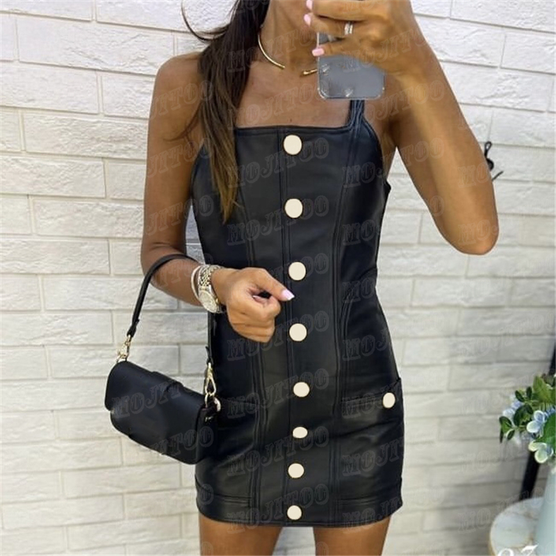 Sheepskin Leather Dresses For Women Luxury Metal Buckle Sling Skirts Party Nightclub Lady Sexy Black Dress
Sheepskin Leather Dresses For Women Luxury Metal Buckle Sling Skirts Party Nightclub Lady Sexy Black Dress